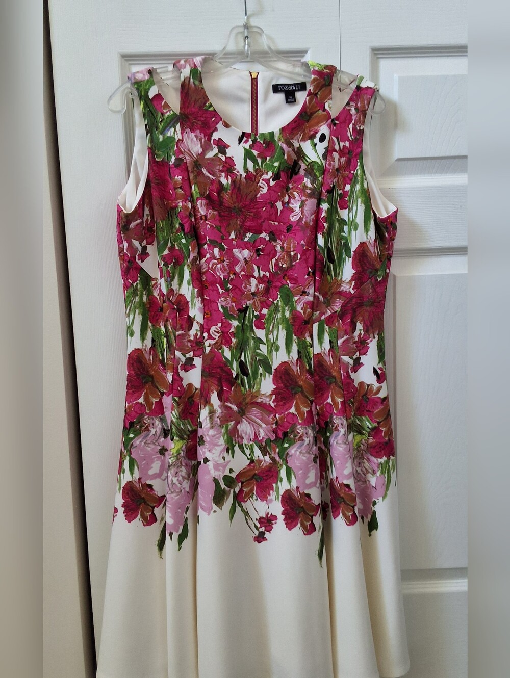 Roz & Ali, 16, White Dress with Pink, Fuschia, Lavendar Floral and Green Foliage - Picture 5 of 7